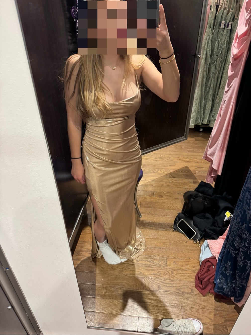 Windsor Gold Satin Cowl Neck Maxi Dress